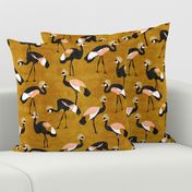 crowned cranes - mustard, black & peach