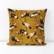 crowned cranes - mustard, black & peach