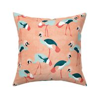 crowned cranes - peach, mint, coral & forest