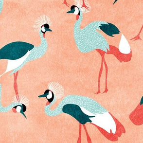 crowned cranes - peach, mint, coral & forest