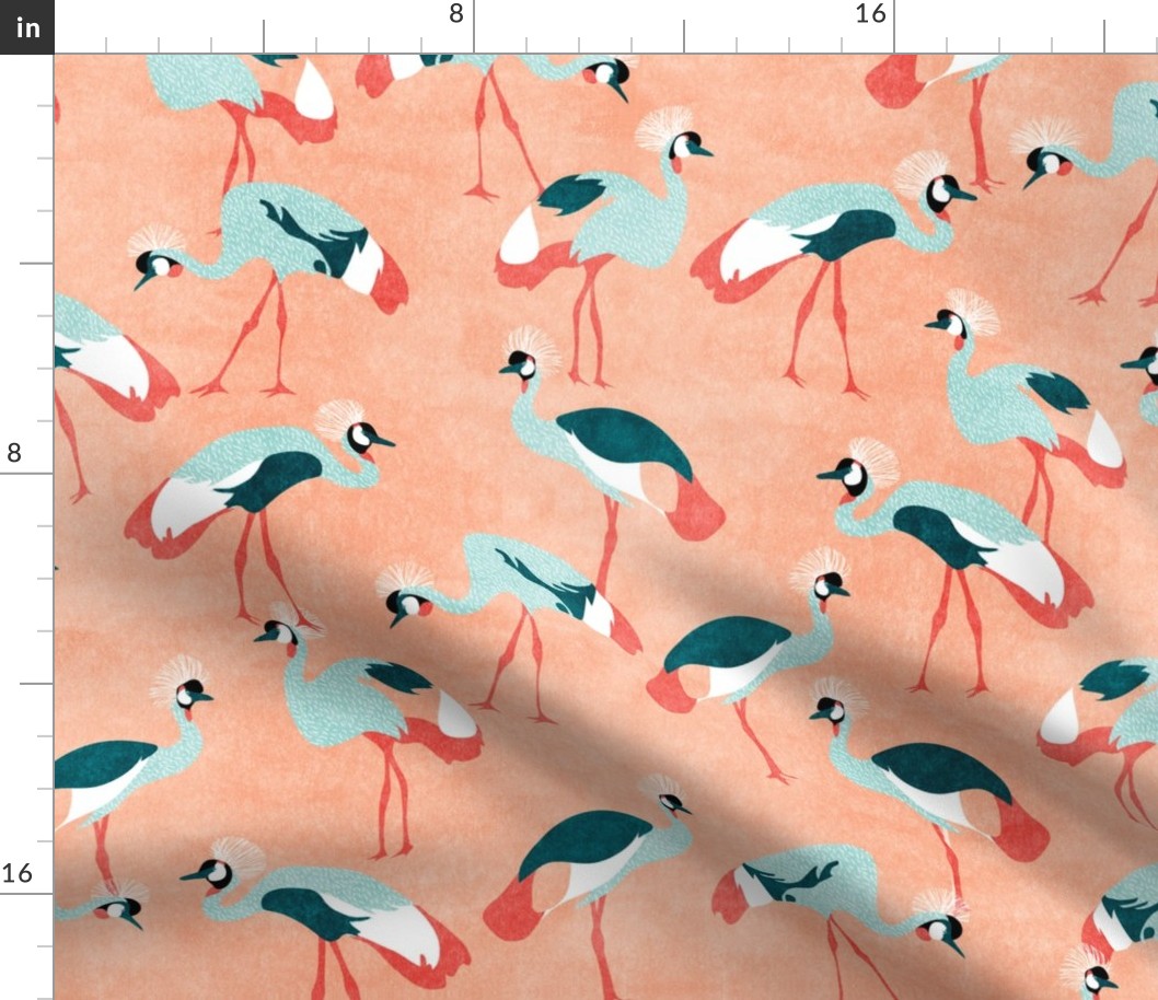 crowned cranes - peach, mint, coral & forest