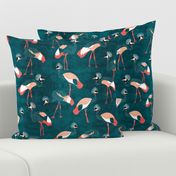 crowned cranes - forest, mint, peach and coral