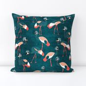 crowned cranes - forest, mint, peach and coral