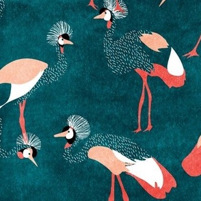 crowned cranes - forest, mint, peach and coral