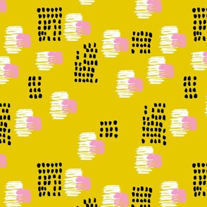 Abstract raw brush dots and dashes pop design in mustard SMALL