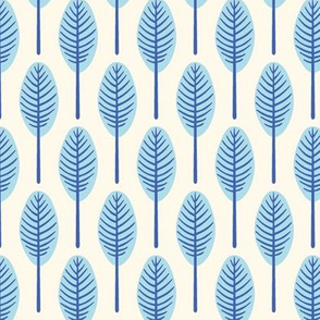 tropical leaves - light blue on cream background