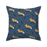 Little Fox forest love autumn and winter wonderland Christmas design gender neutral navy blue honey