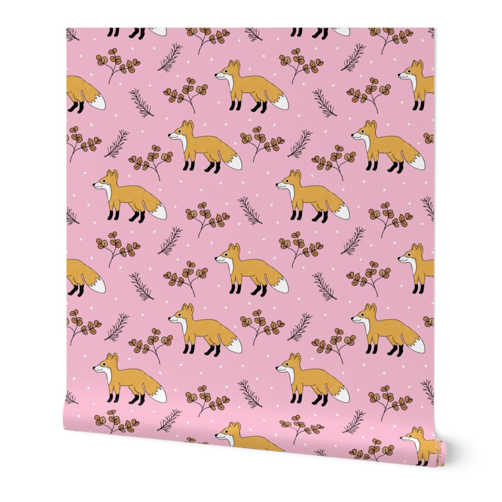 Little Fox forest love autumn and winter wonderland Christmas design girls pink honey