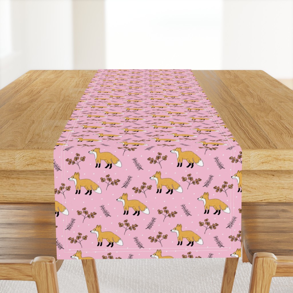 Little Fox forest love autumn and winter wonderland Christmas design girls pink honey