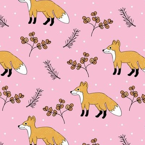 Little Fox forest love autumn and winter wonderland Christmas design girls pink honey