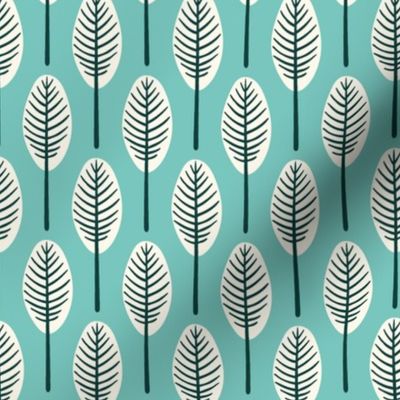 tropical leaves - cream on teal background