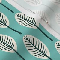 tropical leaves - cream on teal background