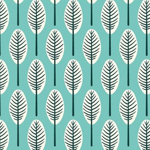 tropical leaves - cream on teal background