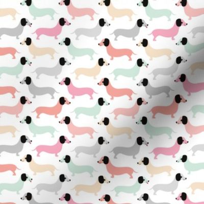 Vintage winter doxie sausage dogs dachshund illustration pattern pastel mint pink coral girls