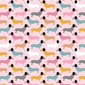 Vintage summer doxie sausage dogs dachshund illustration pattern pastel mint pink coral girls