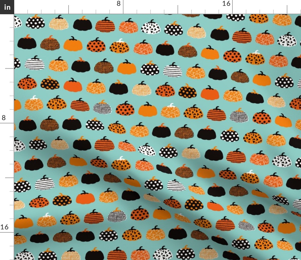 Sweet fall inky texture pumpkin picking autumn garden halloween gourds print blue orange