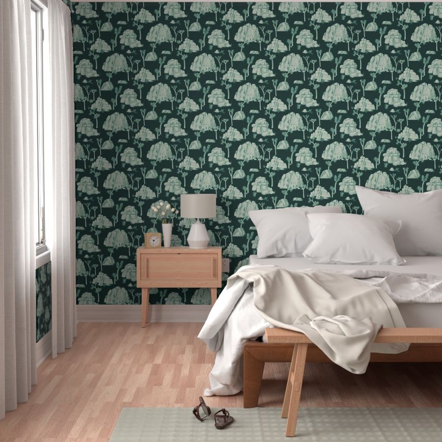 Joshua Tree Toile - Mint on Forest Green