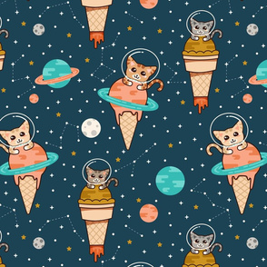 Cats Floating on Ice Cream in Space
