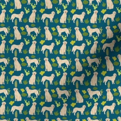 TINY - golden retriever cactus fabric - navy - golden retriever fabric, cactus fabric, cacti,