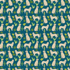 TINY - golden retriever cactus fabric - navy - golden retriever fabric, cactus fabric, cacti,