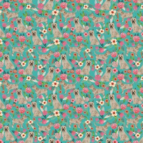 SMALL - cairn terrier dog fabric floral dog design turquoise