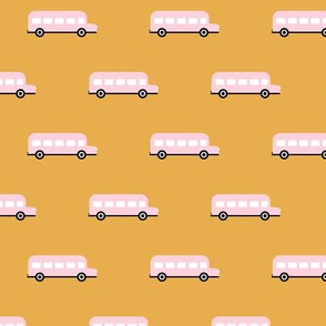 Sweet American school bus traffic design for back to school fabric and fashion pink yellow kids