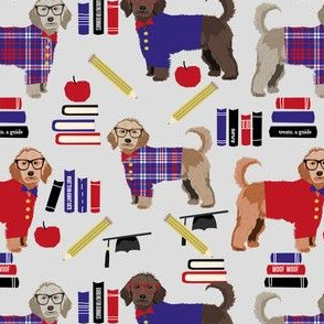 golden doodle teacher fabric - school, graduate fabric, graduation fabric, golden doodle - grey