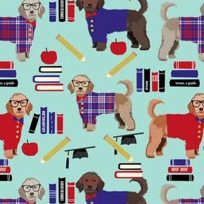 golden doodle teacher fabric - school, graduate fabric, graduation fabric, golden doodle - mint