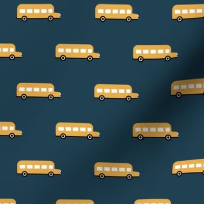 Sweet American school bus traffic design for back to school fabric and fashion yellow night navy blue boys