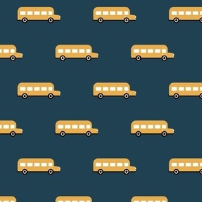 Sweet American school bus traffic design for back to school fabric and fashion yellow night navy blue boys