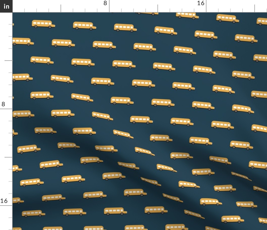 Sweet American school bus traffic design for back to school fabric and fashion yellow night navy blue boys