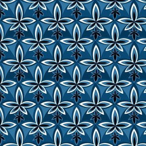 geometric flowers retro blue