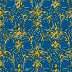 geometric flowers blue-yellow stripes