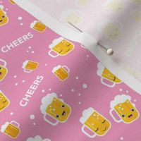 Cheers for beers party drinks traditional german Oktoberfest beer holiday illustration kawaii design pink 