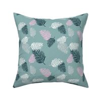 Sweet pastel palm leaf surf island summer vibes boho garden gray blue pink