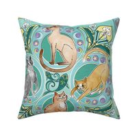 Art Nouveau Cats in Turquoise
