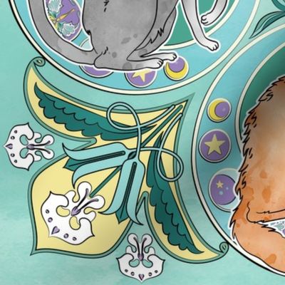 Art Nouveau Cats in Turquoise