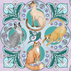 Art Nouveau Cats in Amethyst