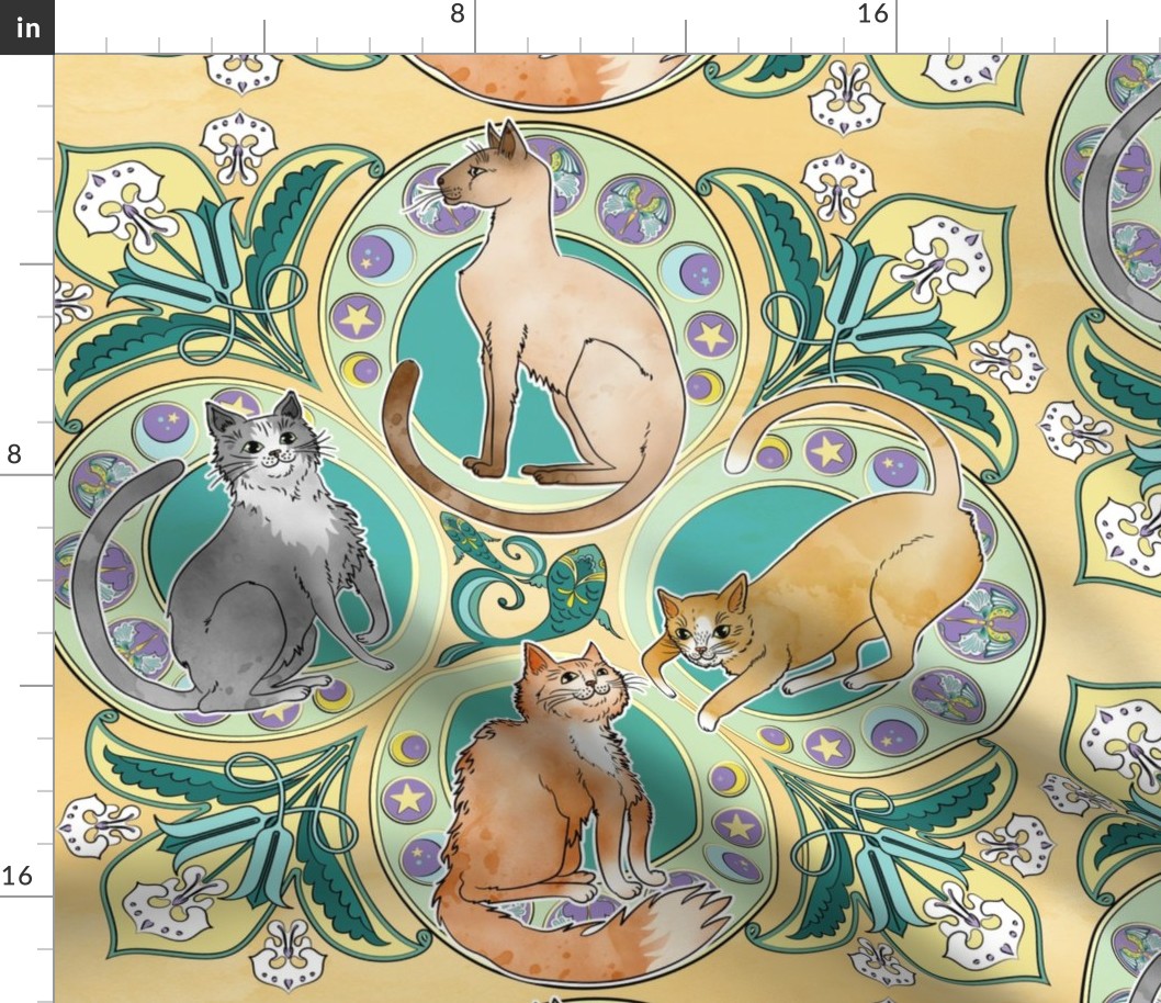 Art Nouveau Cats in Golden