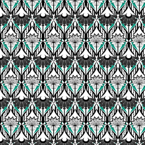 Ornate Floral Wallpaper in Black, White, and Teal