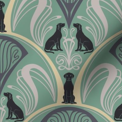 Art Nouveau Black Labrador Retrievers - Mint Green 