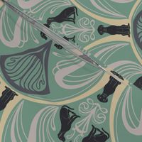 Art Nouveau Black Labrador Retrievers - Mint Green 