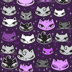 Medium-Billy Cats on Purple