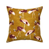 crowned cranes - mustard & rust