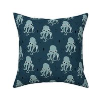 Octopus waters sweet sea life animals and geometric details winter stone blue navy boys