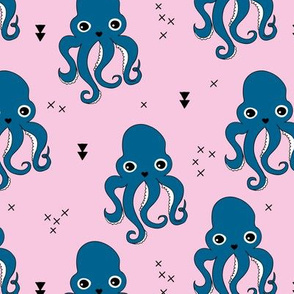 Octopus waters sweet sea life animals and geometric details pink navy blue girls