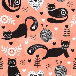 Folk art cats ,cute black cats 