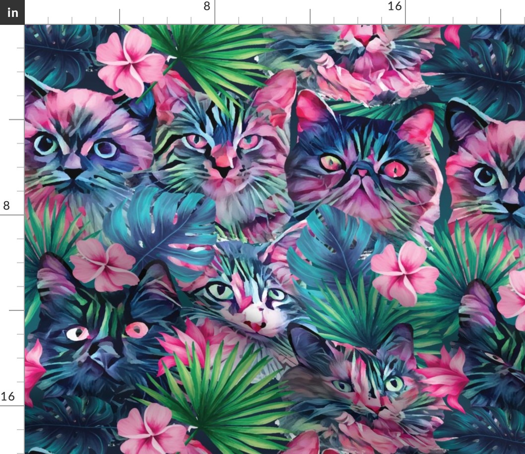 Large scale • Summer floral cats