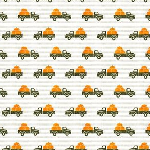 (small scale) fall trucks - pumpkin - green on stripes - LAD19BS