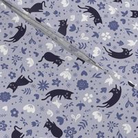 Cats frolicking in the garden - lavender - small scale